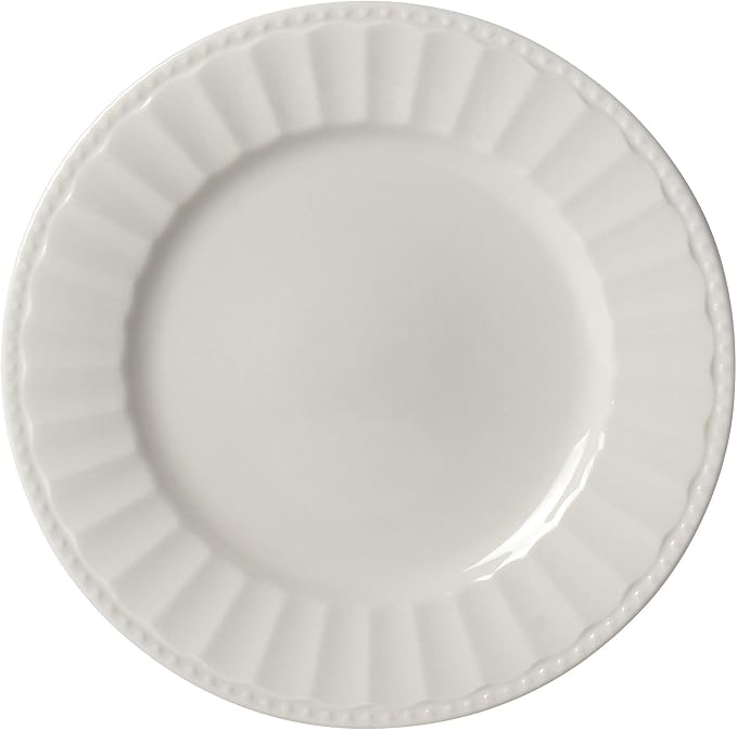 Tabletops Gallery Embossed Bone White Porcelain Round Dinnerware Collection- - Image 7