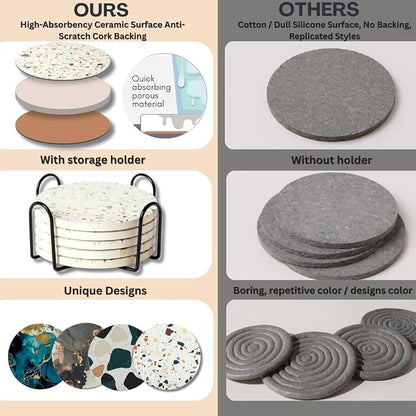 Ceramic Marble Coasters Set of 6, Absorbent Drink Coasters - Image 10