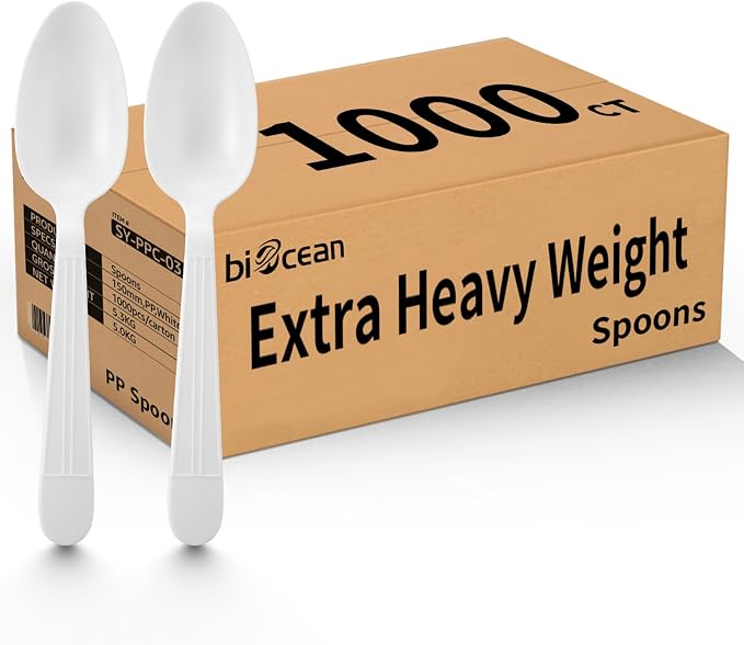 1000 Count White Plastic Spoons Heavy Duty Disposable Spoons Bulk Plastic by Biocean