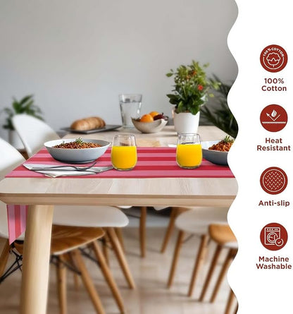 Folkulture Fall Table Runner 72 Inches Long | Pink & Red Vertical Striped | - Image 3
