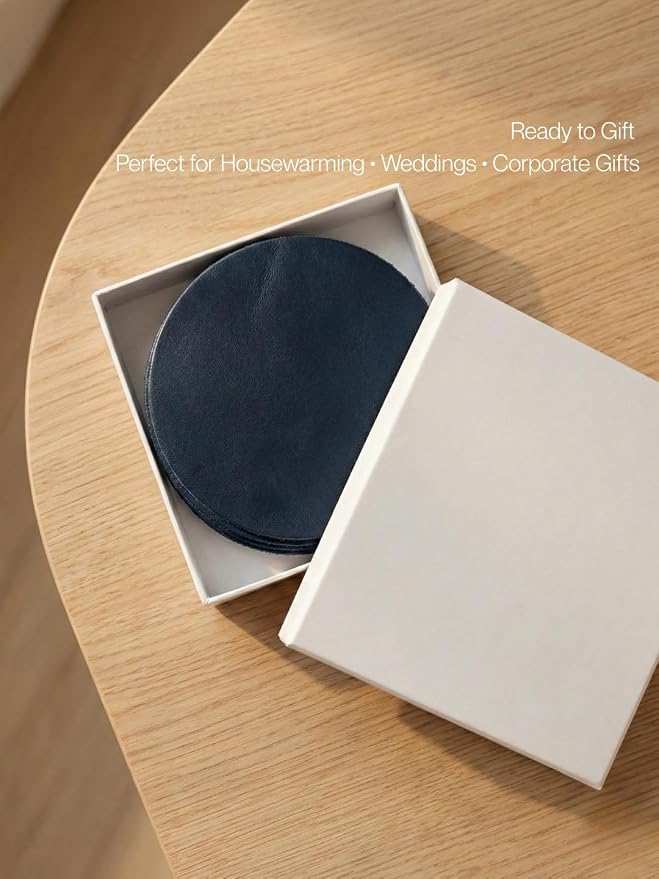 Real Natural Grain Leather Coasters – Durable Non-Slip Distressed Design - Image 6