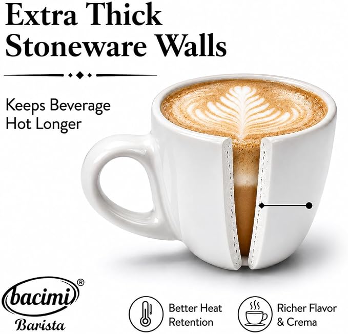 Bacimi® Cappuccino Cups and Saucers Set of 4 – 8.7oz Thick Barista Style - Image 3