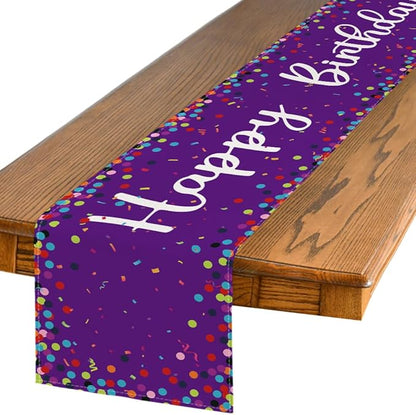 Artoid Mode Polka Dot Purple Happy Birthday Table Runner, Seasonal Kitchen by ArtoidMode