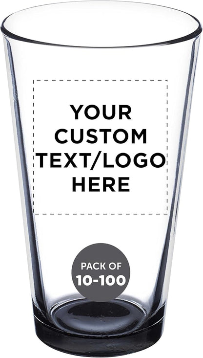 DISCOUNT PROMOS Custom Beer Pint Glasses 16 oz. Set of 10/50/100, Personalized Bulk Pack - Heavy Duty Glassware for Restaurant, Thick Base and Walls, Stackable - Black