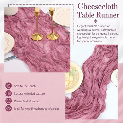 2 Pack Dusty Rose Cheesecloth Table Runner 17x108 Inch Boho Rustic Semi Sheer - Image 5