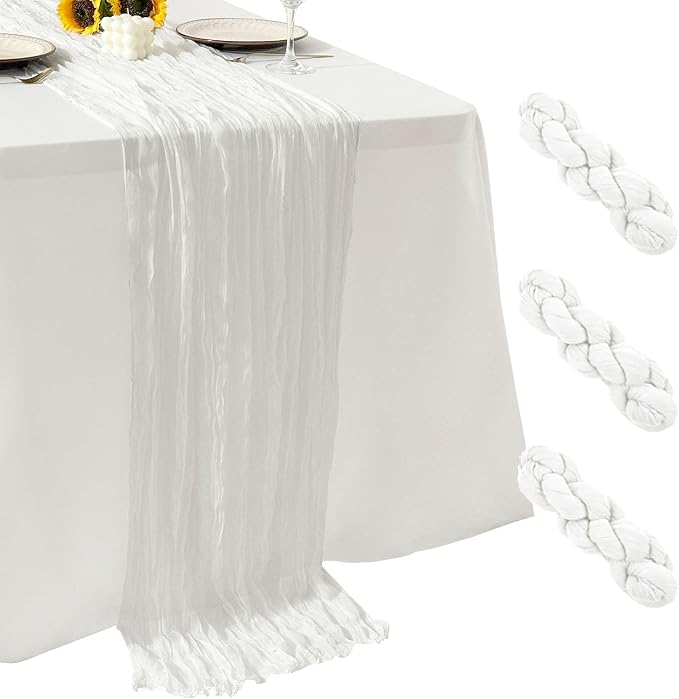 3Pack White Cheesecloth Table Runner 17x108inch Sheer White Table Runners | by Seveups