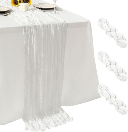 3Pack White Cheesecloth Table Runner 17x108inch Sheer White Table Runners | by Seveups