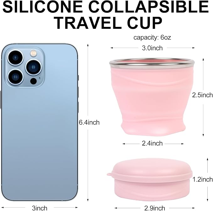 Collapsible Travel Cup with Lid - 6oz Mini Silicone Folding Cup with Stainless - Image 3
