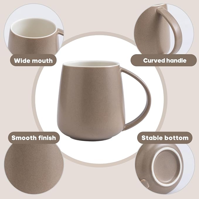 Eyoriza 15Oz Matte Ceramic Coffee Mug, Kahhi | Modern Large Coffee Cups Tea Cup - Image 3
