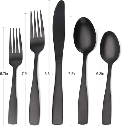 Matte Black Silverware Set, Satin Finish 20-Piece Stainless Steel Flatware set - Image 2