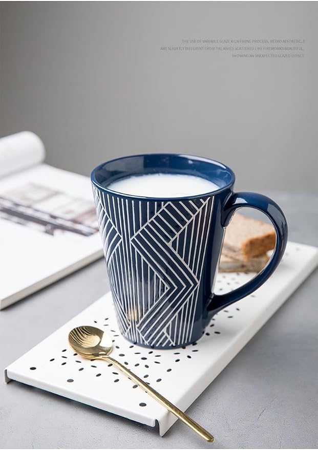 Ceramic Mug 15 Ounce Blue and White Zebra Stripe 3D Embossed Mug, Large Coffee - Image 9
