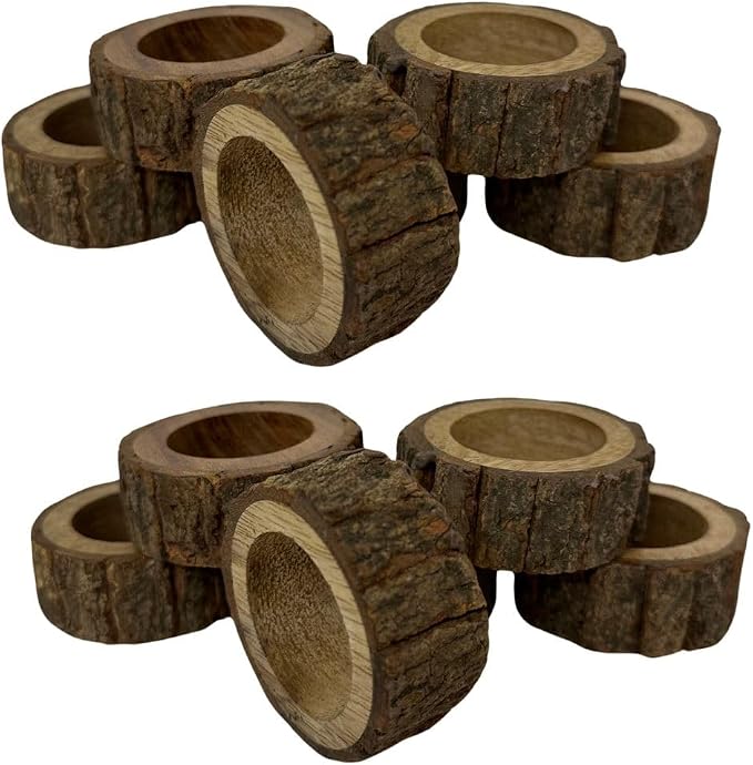 Napkin Holder Set of 12 Handmade Acacia Wood Dining Table Napkin Ring Classic - Image 5