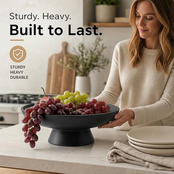 12" Concrete Fruit bowl for Kitchen Counter, Coffee Table Decor, Decorative Key - Image 3