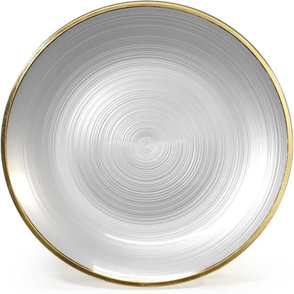 " OCCASIONS " 100 Plates Pack,(50 Guests) Premium Wedding Party Disposable Plastic Plates Set -50 x 10'' Dinner + 50 x 7'' Salad/Dessert (Belize in White Pearl & Gold)