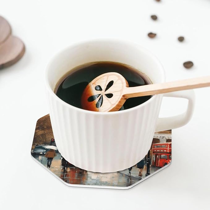 4Pcs Leather Coaster for Drinks London Impression Cup Coasters Aesthetic Drink - Image 5