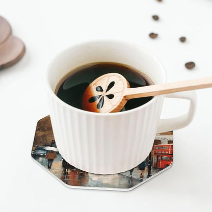 4Pcs Leather Coaster for Drinks London Impression Cup Coasters Aesthetic Drink - Image 5