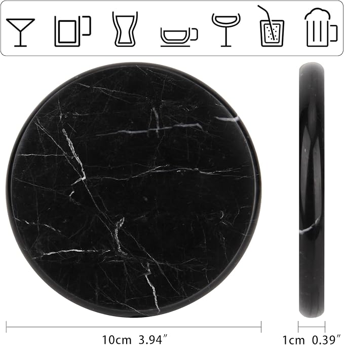 Natural Marble Coasters Set of 4, 4 inch Round, Silicone Anti-Slip Pads - Image 3