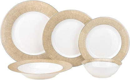 EURO Porcelain 20-pc. Dinner Set Service for 4, 24K Gold-plated Luxury Bone China Tableware ("Marilyn" 6480-20Y)