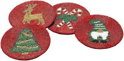 Folkulture Cute Coasters, Waterproof, Boho Table Décor | Holiday Magic Beaded - Image 2