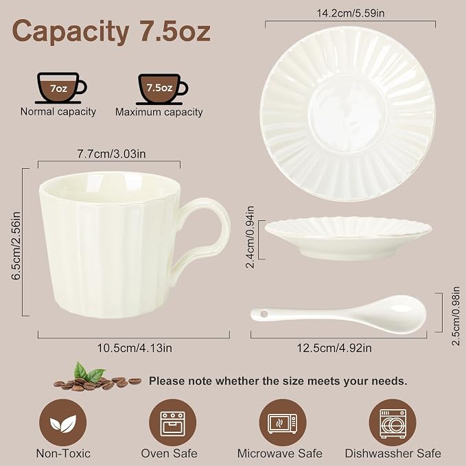 Ceramic Coffee Cup Set, 8 oz Cappuccino Cups - Image 4