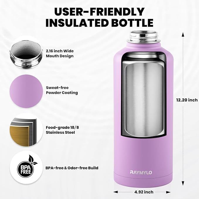 RAYMYLO Insulated Water Bottle 87 oz, Triple Wall Vacuum Stainless Steel | - Image 4