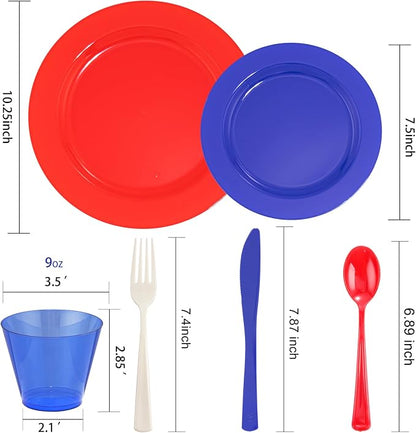 KIRE 150PCS 4th of July Plates & Red White Blue Disposable Plastic Silverware - Image 3