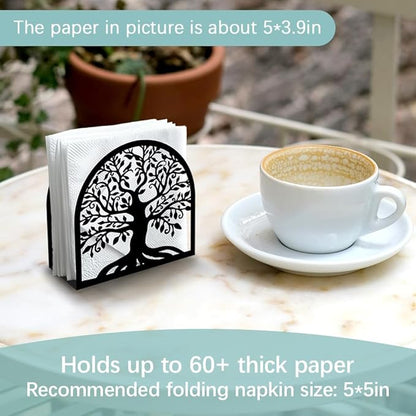 Birds on Branch Decorative Black Metal Napkin Holder for Table, 4.9" x 4.9" x 1.9" Standing Napkin Holder for Home Kitchen Restaurant Picnic Party Coffee Bar Dining Room