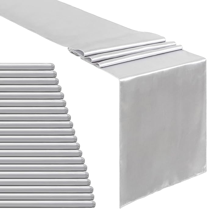 Silver Table Runners 20 Pack 12x108 inch Silk Satin Smooth Fabric | Satin Table by B-COOL