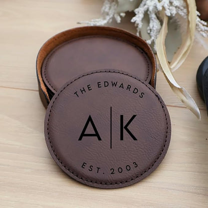 Custom Round Engraved Coasters, Personalized Leather Coaster, Laser Engraved - Image 4