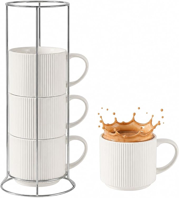 HASENSE Stackable Coffee Mugs, 15oz Coffee mugs Set of 4, Ceramic Coffee Mug by Hasense