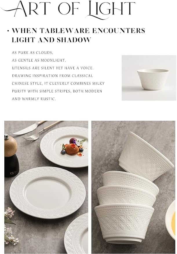 4-piece set, ceramic tableware set, relief plate and bowl set, microwave and - Image 2