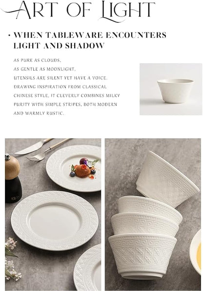 4-piece set, ceramic tableware set, relief plate and bowl set, microwave and - Image 2