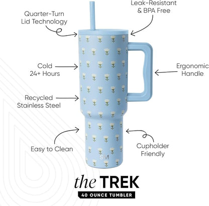 Simple Modern Tumbler with Handle and Straw | 40oz | Floral | Trek Tumbler - Image 2