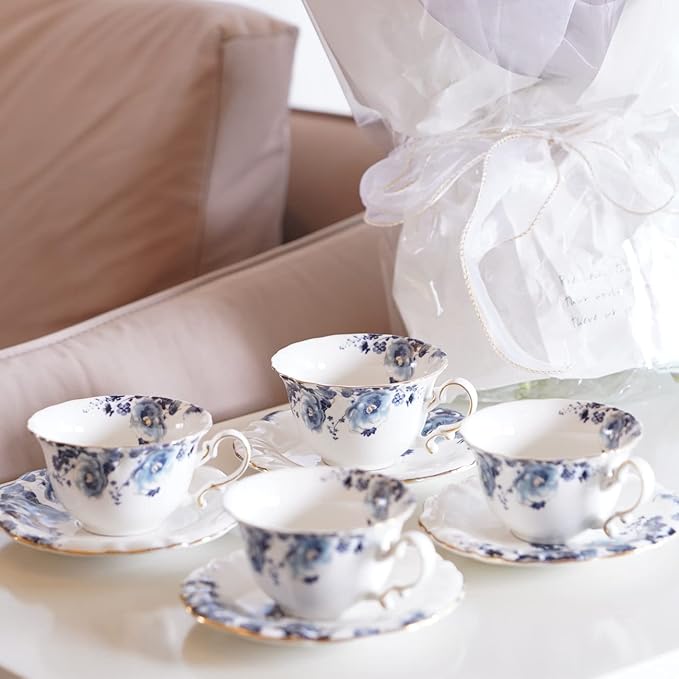 Ceramic Tea Cups Coffee Cup and Saucers Set of 4 - Image 3