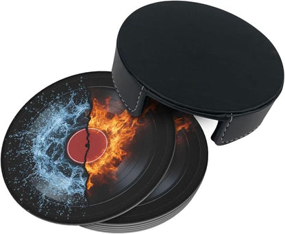 Modern Music Record Art Leather Coasters Set of 6 - Image 3