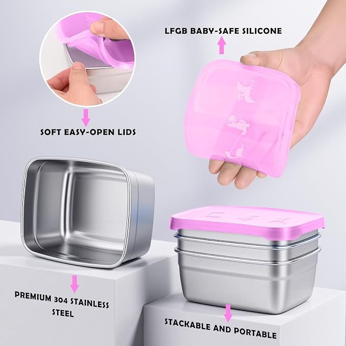 3-Pack Stainless Steel Snack Containers - Image 3