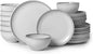 24 Piece Stoneware Dinnerware Set for 8, Moonstone White Plates and Bowls Set, Reactive Glaze Ceramic Dish Set, Durable & Chip Resistant, Modern Rustic Look, Microwave & Dishwasher Safe