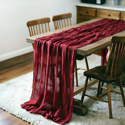 Burgundy Cheesecloth Table Runner 120 Inches 10 Ft Gauze Table Runner | Summer - Image 3