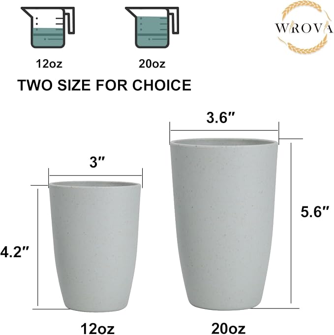 Wrova Wheat Straw Cups 8 PCS Good Alternative to Plastic Reusable Cups 12 oz - Image 3
