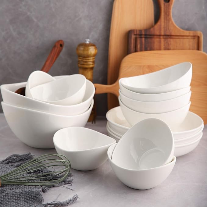 Samsle 19 Ounces Ceramic Serving Bowls, Sturdy Porcelain White Oval Salad Bowls - Image 6
