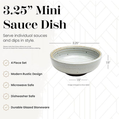 Vikko Small Dipping Bowls, Set of 4 Mini Soy Sauce Dishes, 3" Stoneware Dipping Sauce Cups, Decorative Pinch Bowls for Dips, Condiments, Charcuterie Boards - Microwave and Dishwasher Safe