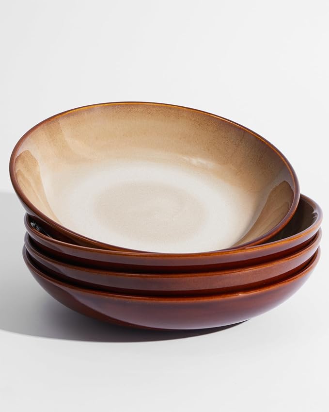 Ceramic 32 Oz Pasta Bowls, 8.75 Inch Reactive Glaze Pasta Bowl Set of 4 by Pokini