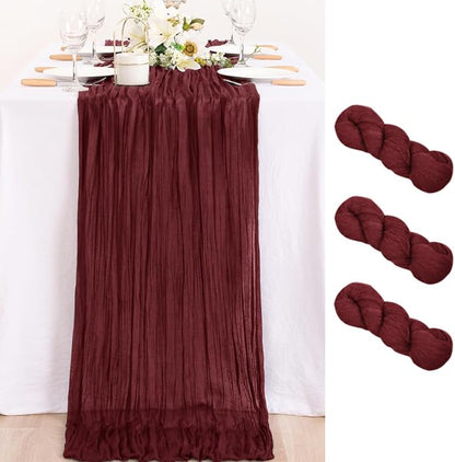 3 Pack Burgundy Cheesecloth Table Runner 10ft Sheer Gauze Events Decor | by MLMC