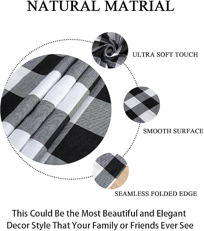 ShinyBeauty 60"x120" Black & White Checkered Tablecloth | Cotton Farmhouse - Image 4