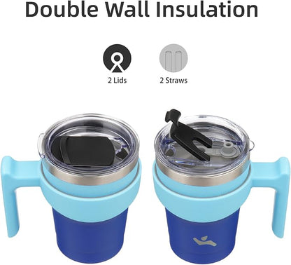 Konokyo 10 oz Tumbler with Handle and Straw, Insulated Travel Mug | Sky; - Image 3