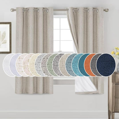 PrinceDeco Blackout Curtains 63 Inch Length Linen Texture Drapes for Bedroom Living Room Thermal Insulated with White Liner Grommet Room Darkening Curtains & Drapes (2 Panels, Cobblestone)