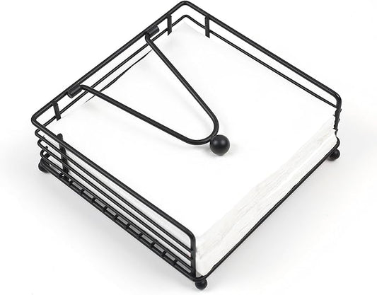 Fengzhe Napkin Holder for Table, Suitable for Kitchen, Restaurant, and Outdoor Use, Paper Cocktail Napkin Holder that Matches Various Dining Room Decor Styles, Black (7'' x 7''x 2.75'', Matte Black)