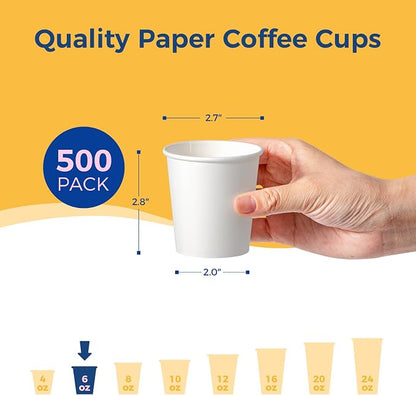Fit Meal Prep 500 Pack 6 oz Disposable Paper Coffee Cups, Premium White Hot Cups - Image 2