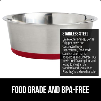 GORILLA GRIP Dog Bowl, Holds 2 Cups (16 fl oz), Heavy Duty Metal Food and Water Bowl for Feeding Dogs and Cats, Easy Clean, Dishwasher Safe, Rust Resistant Stainless Steel, BPA Free Rubber Base, Red