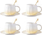 Ceramic Espresso Cups and Saucers Set of 4, 7oz Porcelain Cups by LGQ